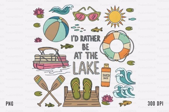 Lake Quote Summer Bundle SVG PNG Art Review for Real Embroidery Projects
